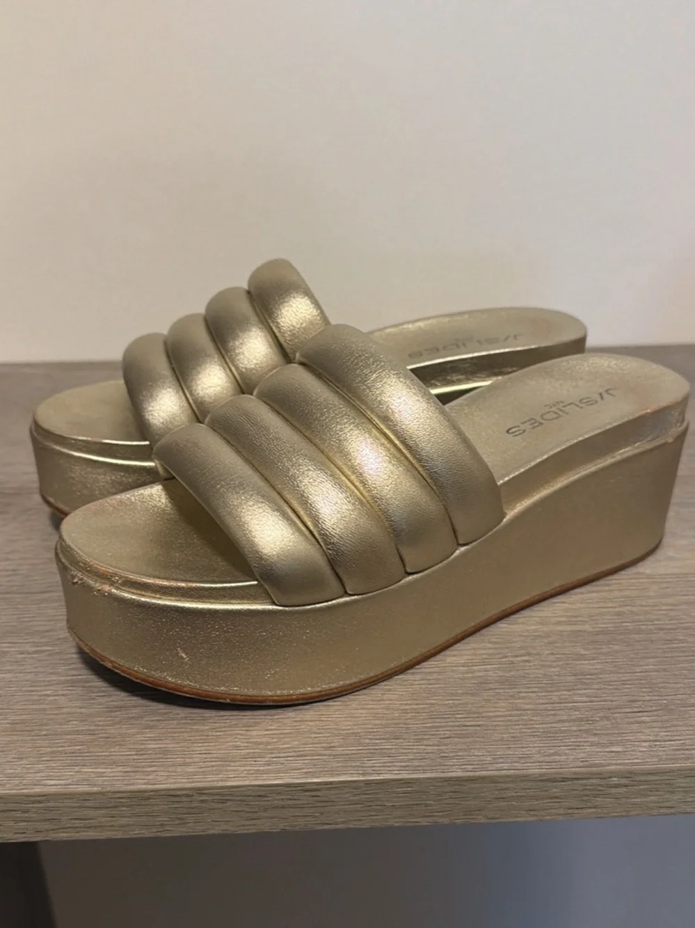 Metallic Gold Platform Slide Sandals - Women